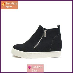 Hidden Wedge Ankle Booties with Side Zipper, 1.25 Inch Platform Sneaker Shoes